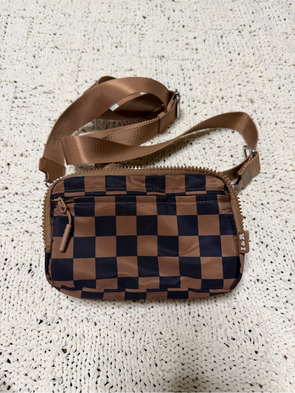 Iris and Rainbow Brown and Black Checker Crossbody Bag